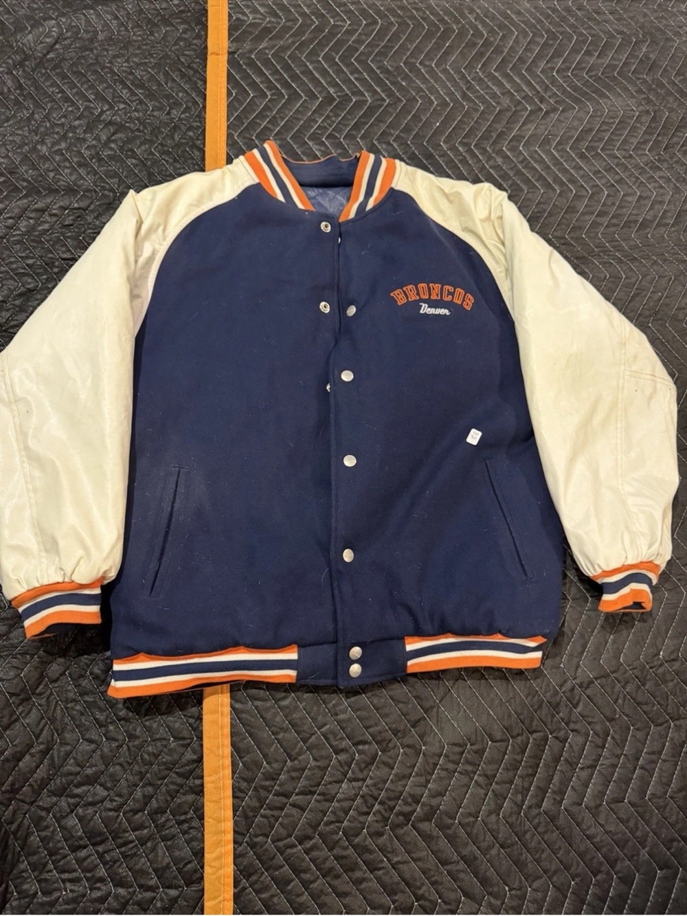Vintage Broncos Mens Navy & Cream Varsity Jacket